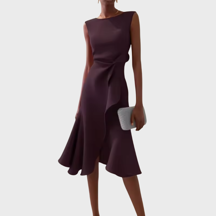 Beatrice | Damen Drapiertes Asymmetrisches Midikleid