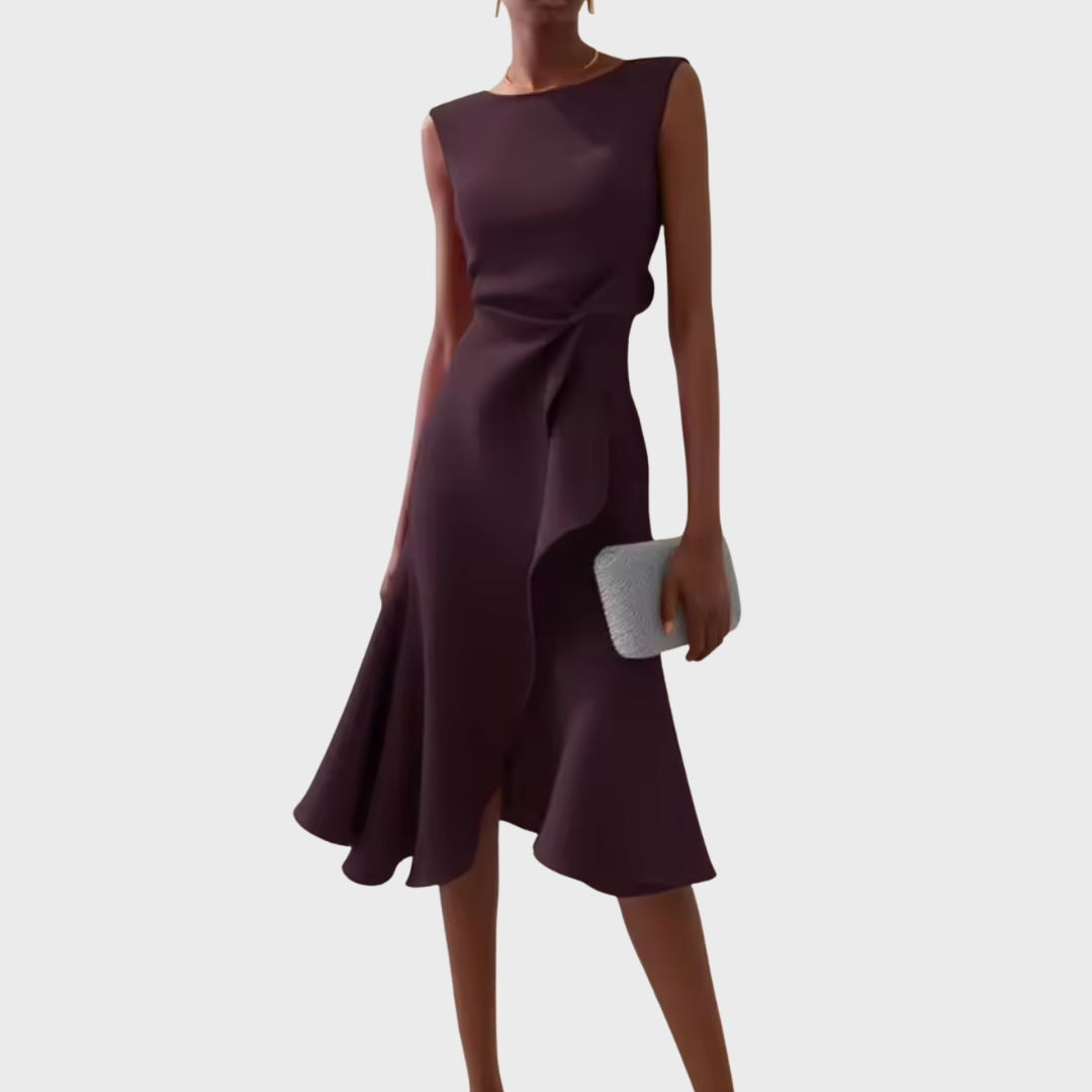 Ärmelloses Midikleid für Damen mit drapiertem, asymmetrischem Saum