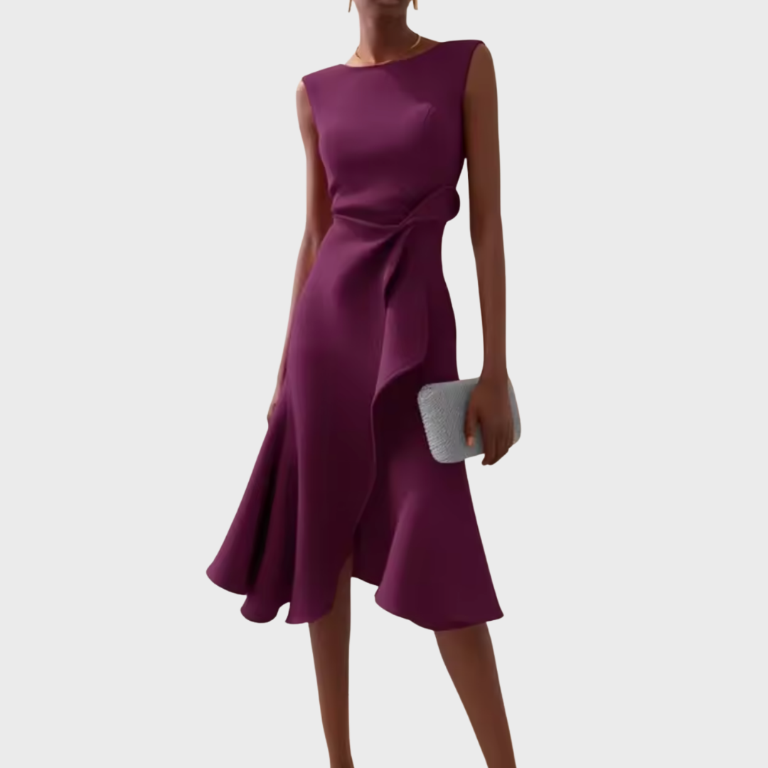 Ärmelloses Midikleid für Damen mit drapiertem, asymmetrischem Saum