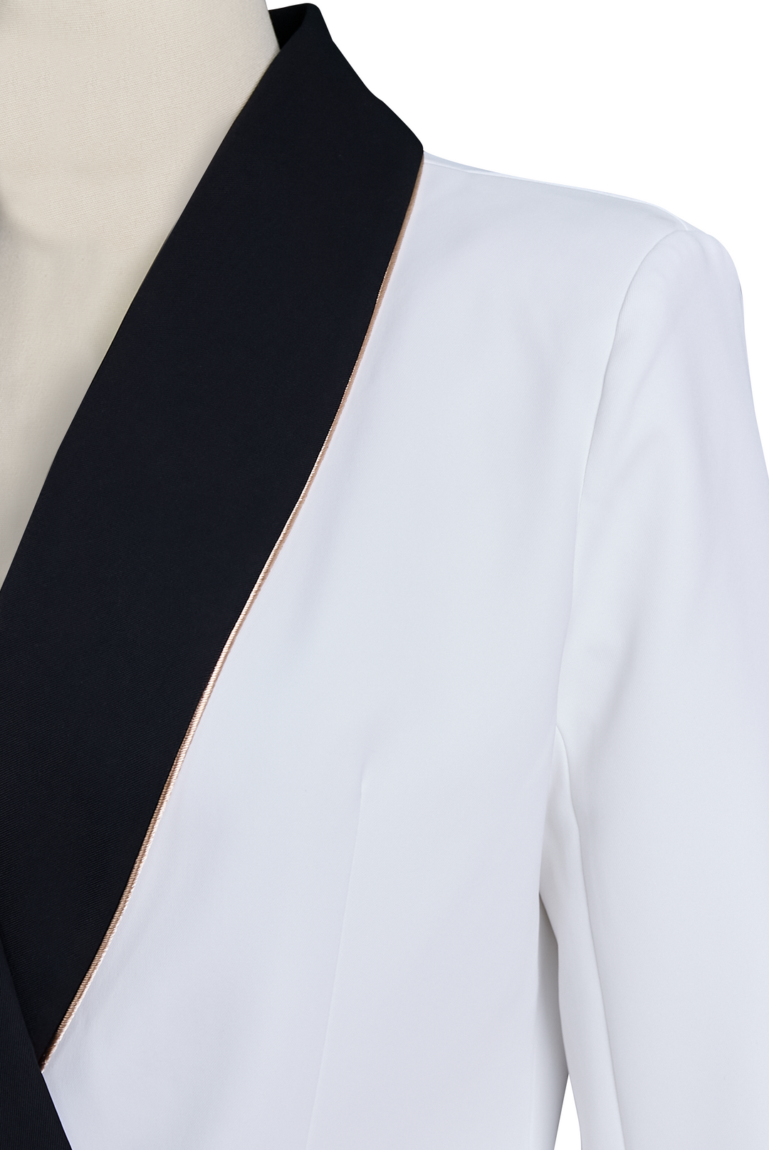 Weißer asymmetrischer Damenblazer | Schwarze Revers