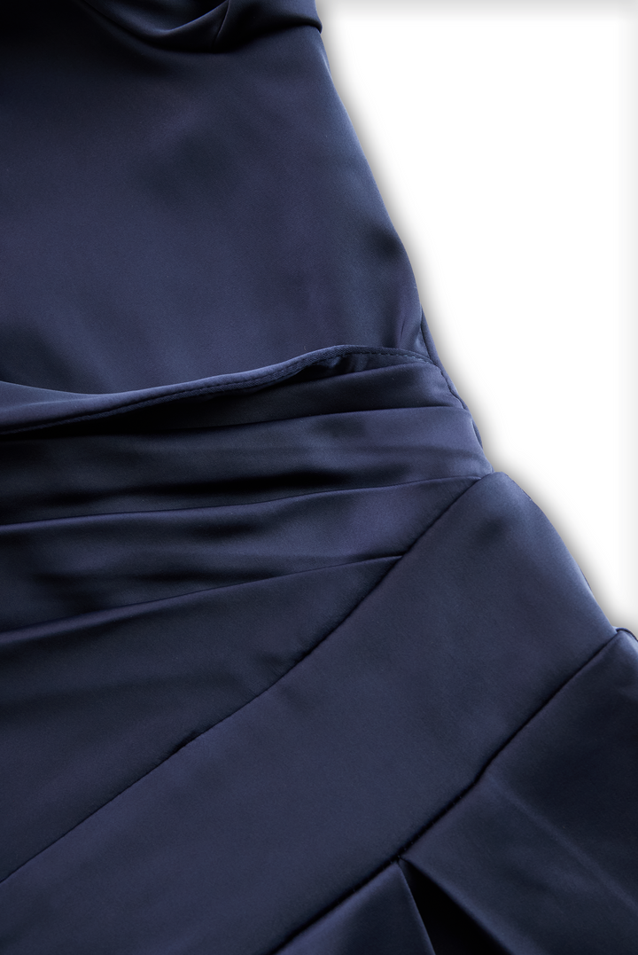 Satin-Midi-Kleid für Damen | A-Linie mit Schalkragen