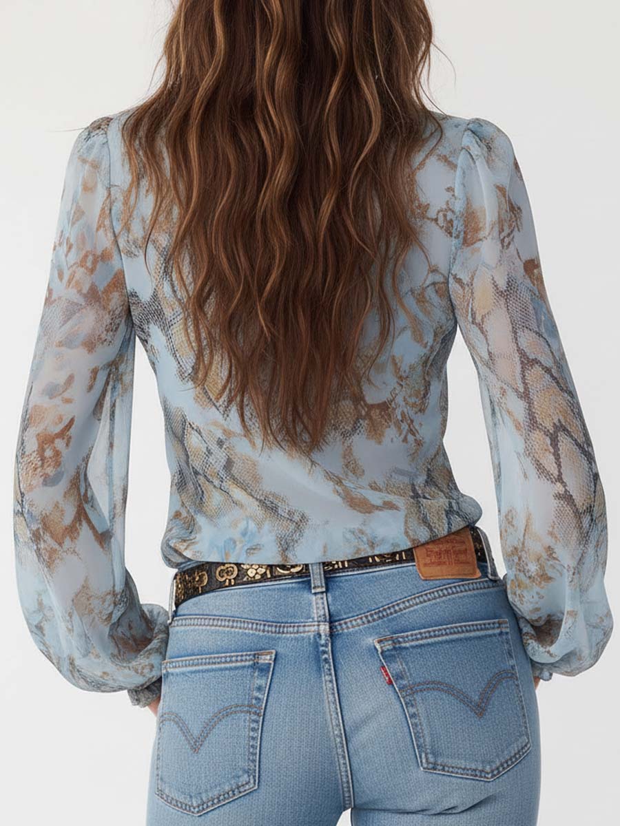 Damenbluse aus Chiffon mit Rüschen und Reißverschluss vorne
