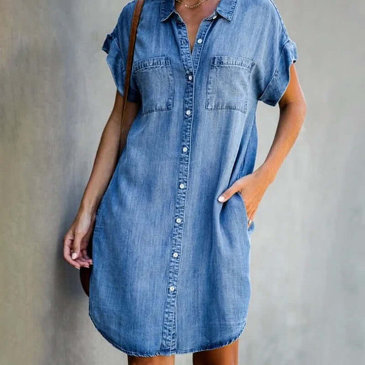 Shirtkleid Damen Denim Knopfverschluss