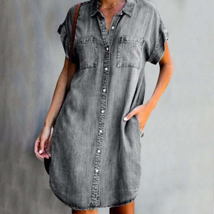 Shirtkleid Damen Denim Knopfverschluss