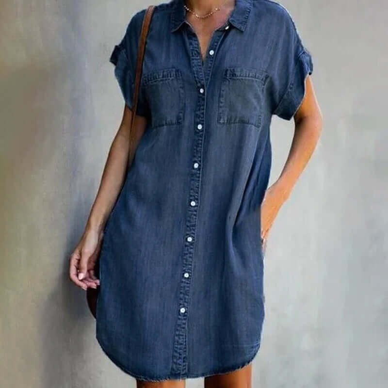Shirtkleid Damen Denim Knopfverschluss