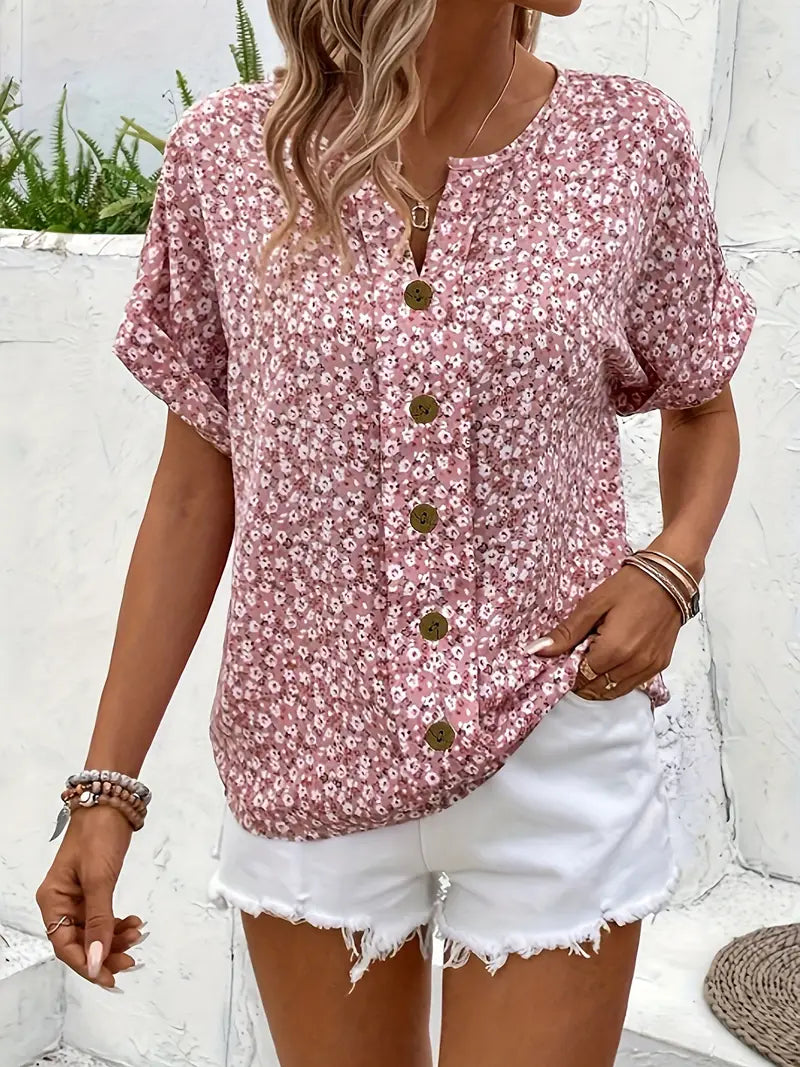 Annika | Damen Sommer Kurzarm Blusen-Top mit Knöpfen