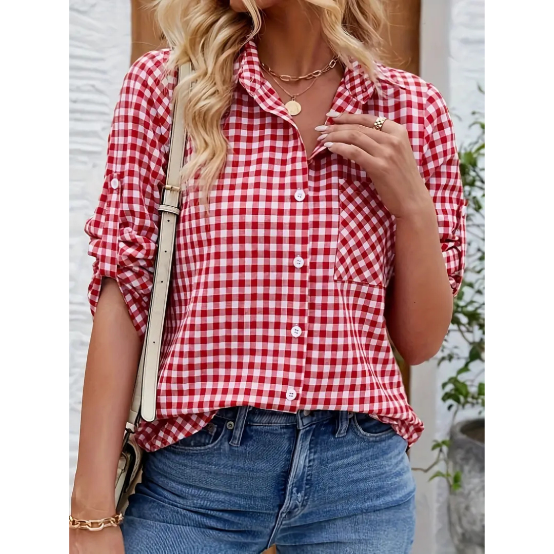 Damen Karo Hemd Langarm | Kariertes Freizeit & Casual Bluse mit Kragen