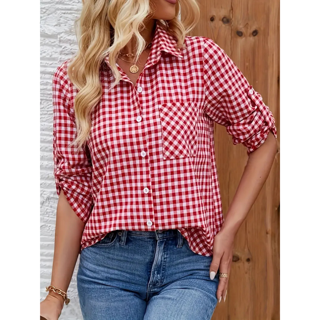 Damen Karo Hemd Langarm | Kariertes Freizeit & Casual Bluse mit Kragen