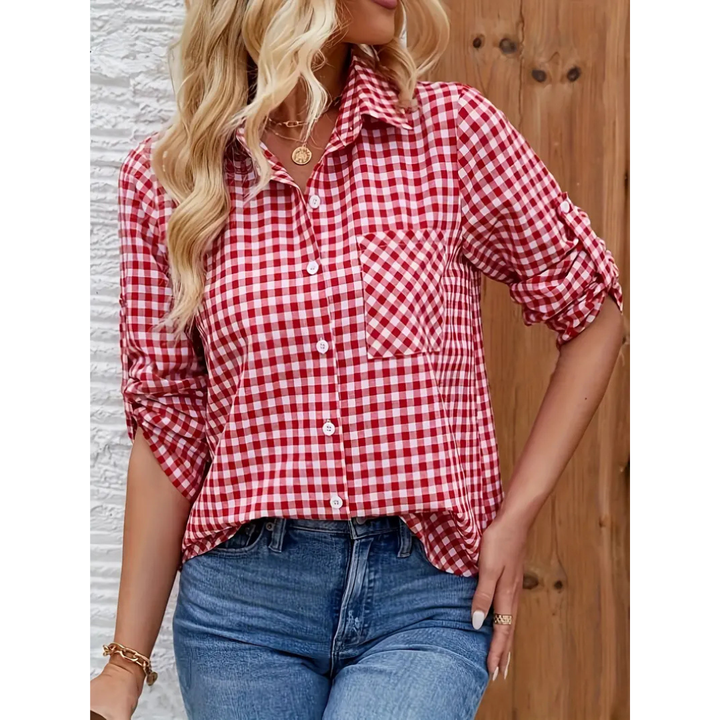 Damen Karo Hemd Langarm | Kariertes Freizeit & Casual Bluse mit Kragen