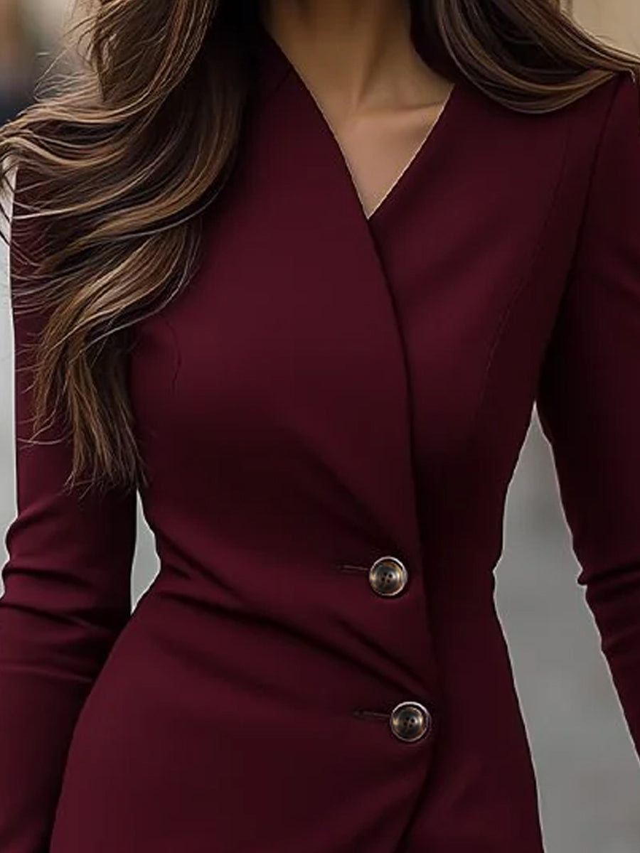 Burgunderrotes Wickel-Midi-Kleid für Damen | Baumwollmischung