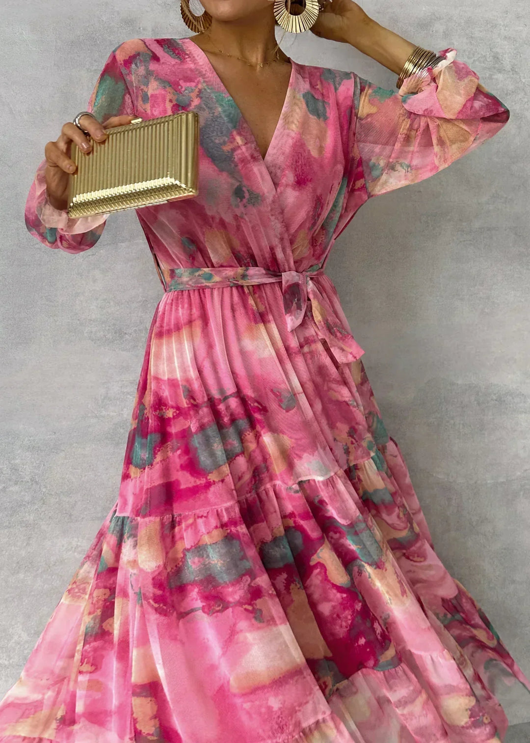 Elena – Gemustertes Wickel-Maxikleid