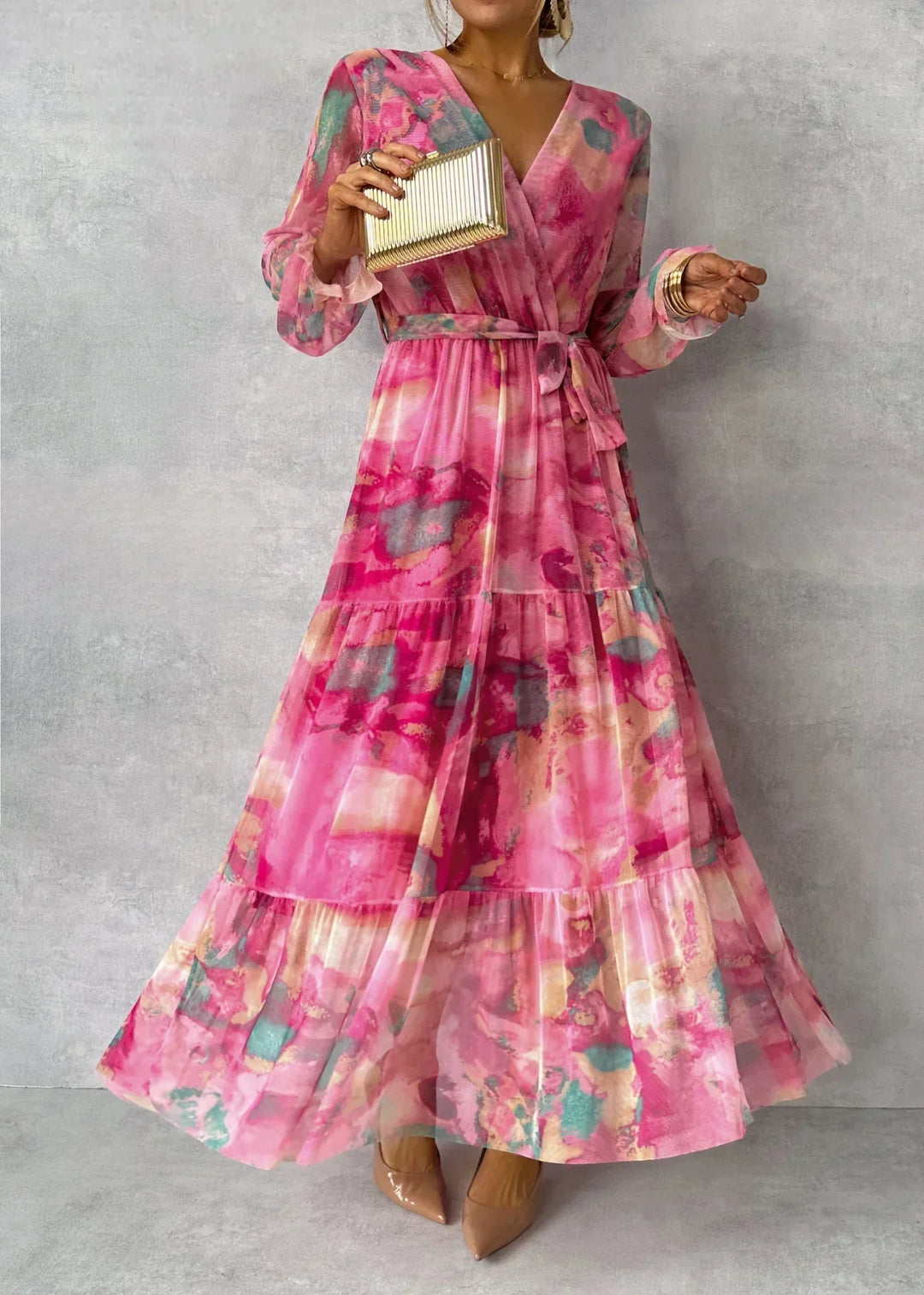 Elena – Gemustertes Wickel-Maxikleid