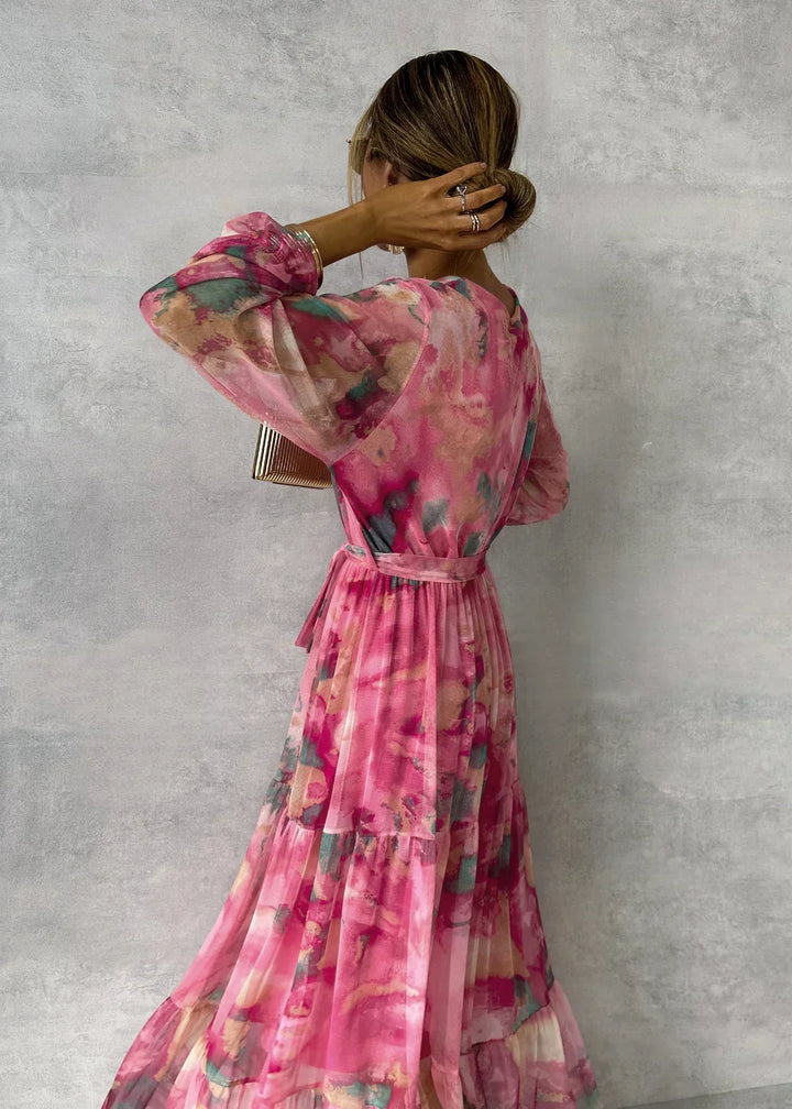Elena – Gemustertes Wickel-Maxikleid