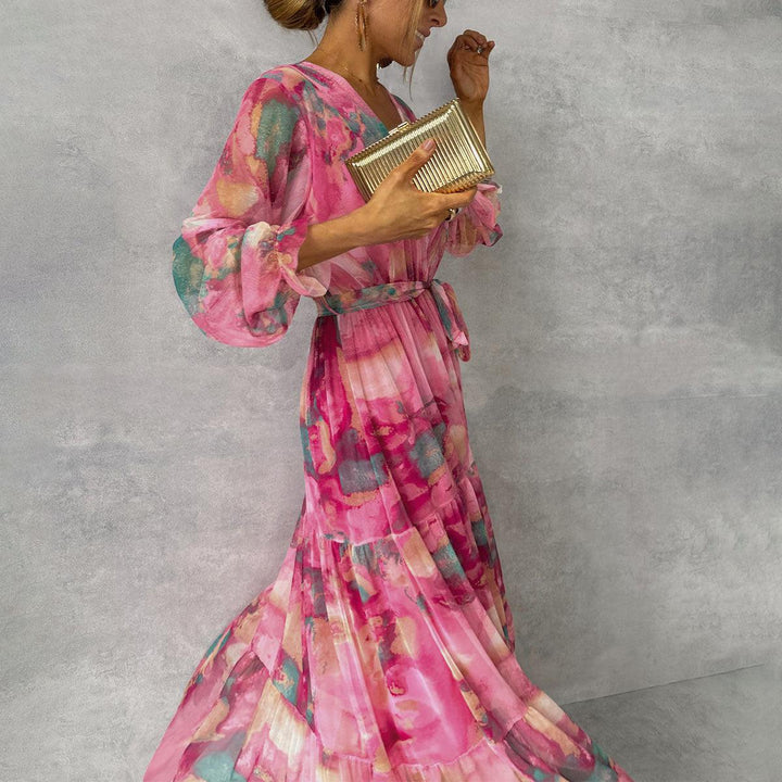 Elena – Gemustertes Wickel-Maxikleid