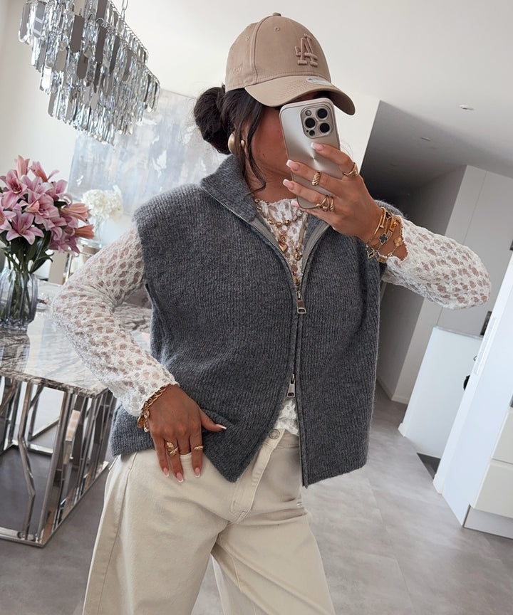 Kurzarm Strickjacke Belinda Grau