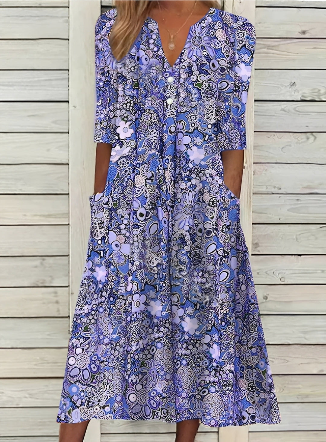 Eleanor - Lockeres Blumenkleid mit Taschen für Damen
