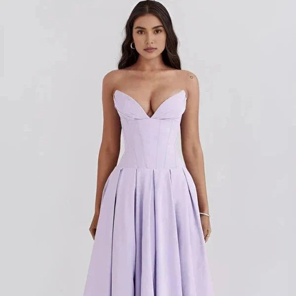 Trägerloses Korsett-Midi-Kleid für Damen
