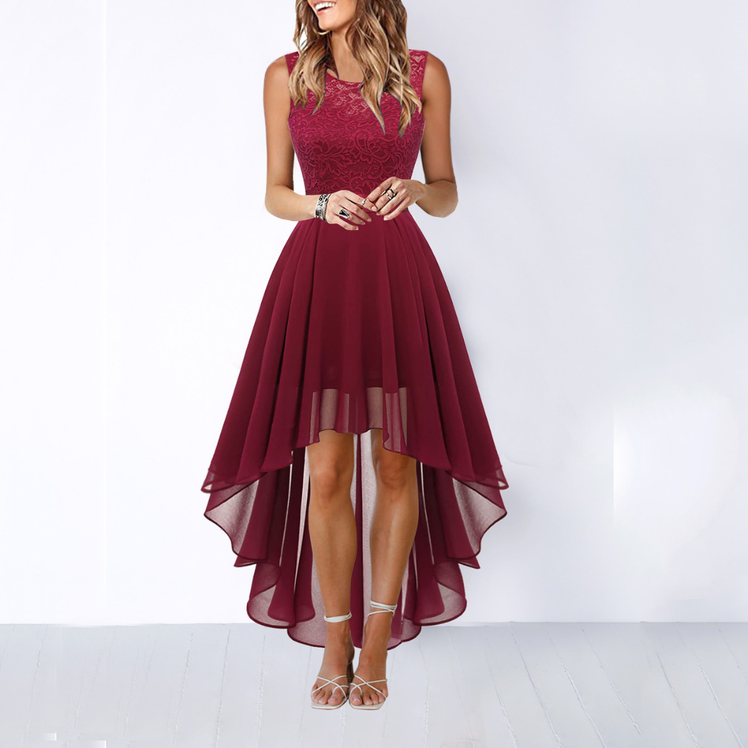 Helga | Damen Elegantes High-Low Midi Kleid Für Hochzeitsgäste