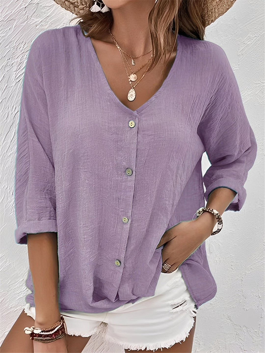 Belle - Bequemes Shirt mit V-Ausschnitt für Damen