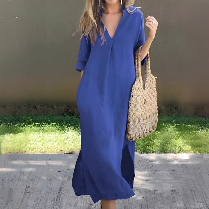 Lucie - Bequemes, locker geschnittenes Damenkleid mit V-Ausschnitt