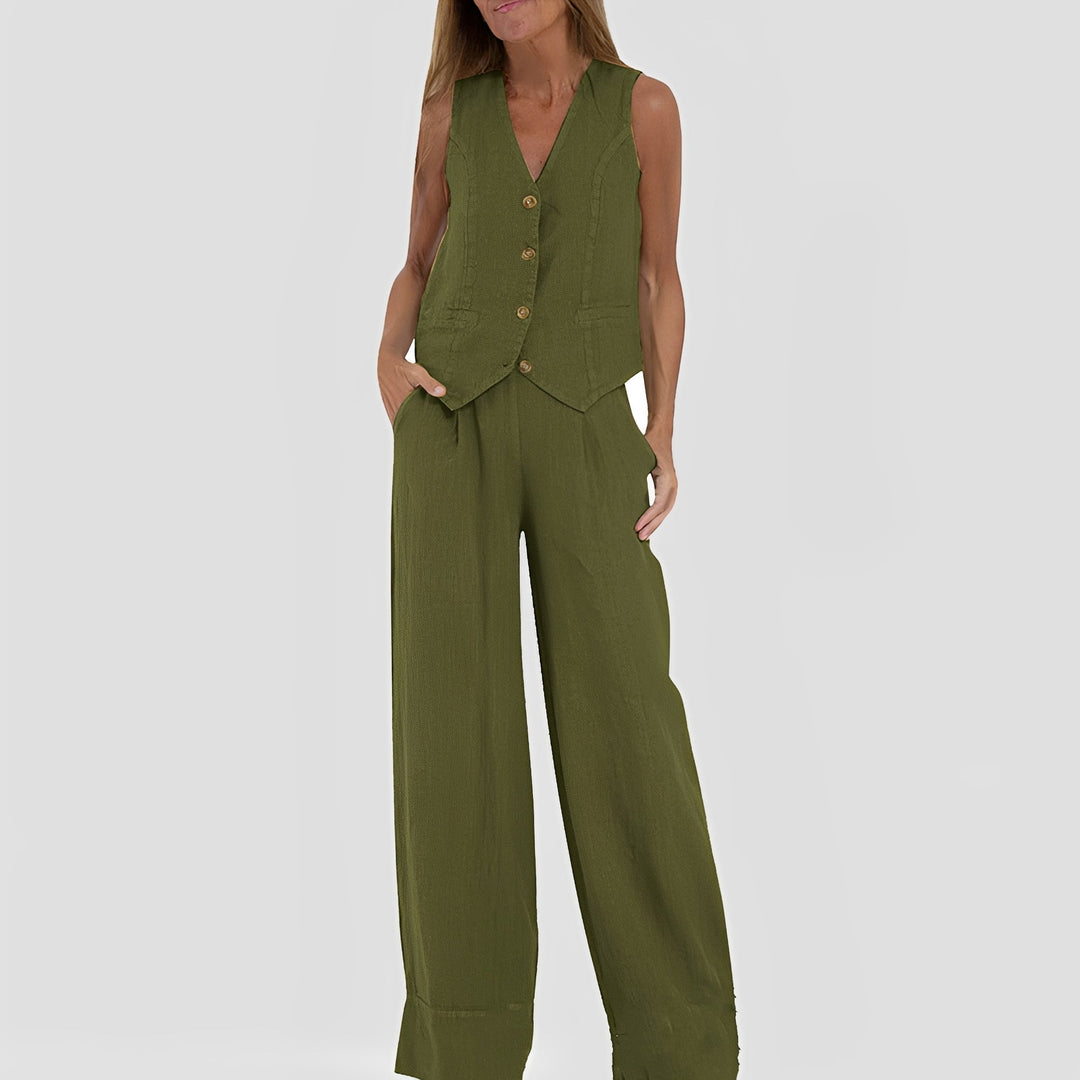 Joan - Bequemes ärmelloses Damen-Set mit weitem Bein
