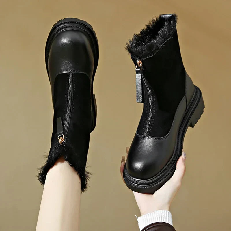 Damen Winterstiefel | Schneeschuhe Profilsohle Mit Frontreißverschluss