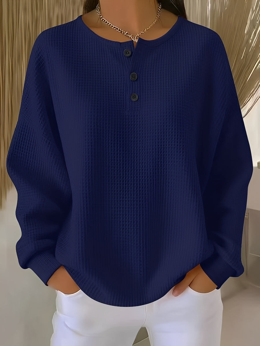 Anabella - Bequemer Waffelpullover mit Knopfleiste für Damen