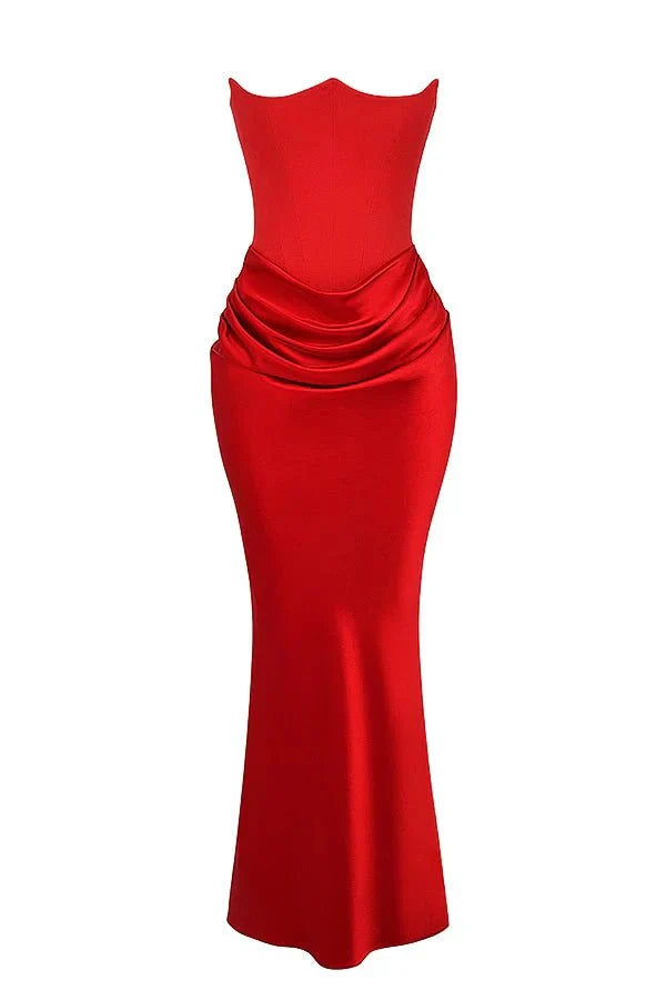 Trägerloses Satin-Maxikleid im Korsettstil für Damen