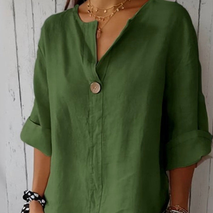 Damen Sommerbluse mit V-Ausschnitt und Knopfdetail