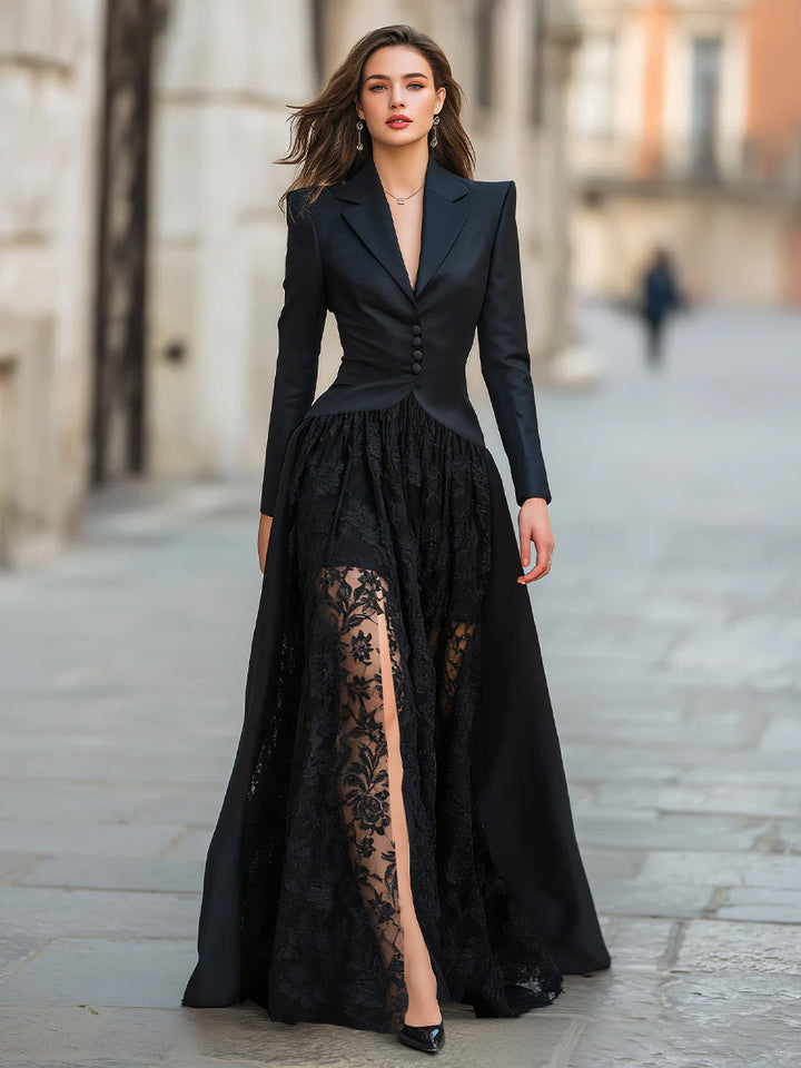 Dreiteiliges Abendgarderoben-Set für Damen: Blazer und Spitzenkleid