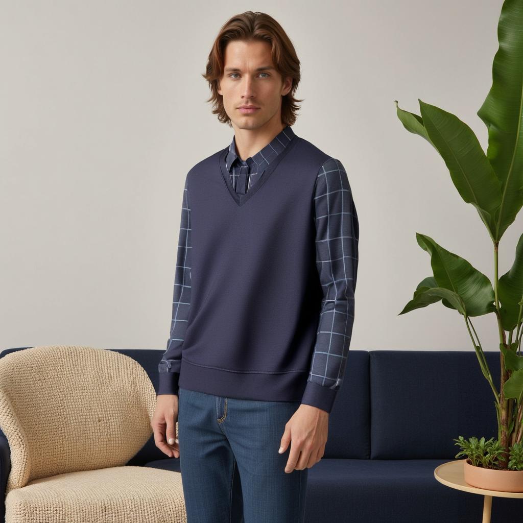 Maglione Uomo in Lana con Camicia Quadri Regular Fit - Vesarelli