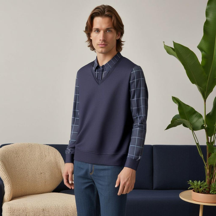 Maglione Uomo in Lana con Camicia Quadri Regular Fit - Vesarelli