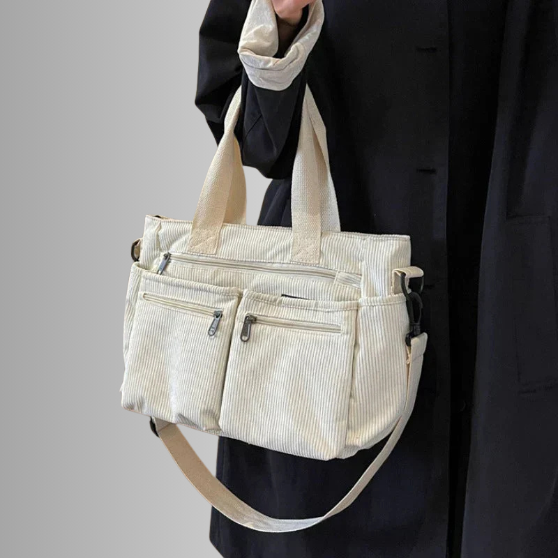 Stilvolles Schultertasche Cord mit Reißverschlusstaschen