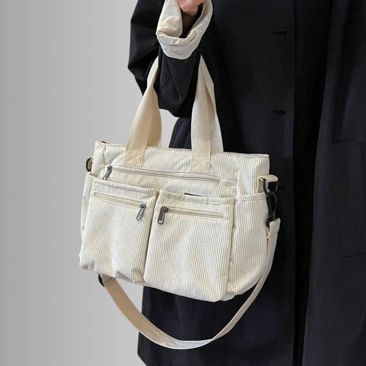 Stilvolles Schultertasche Cord mit Reißverschlusstaschen