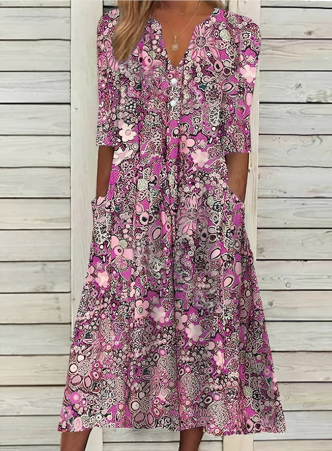 Eleanor - Lockeres Blumenkleid mit Taschen für Damen