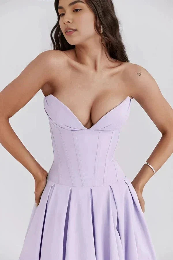 Trägerloses Korsett-Midi-Kleid für Damen