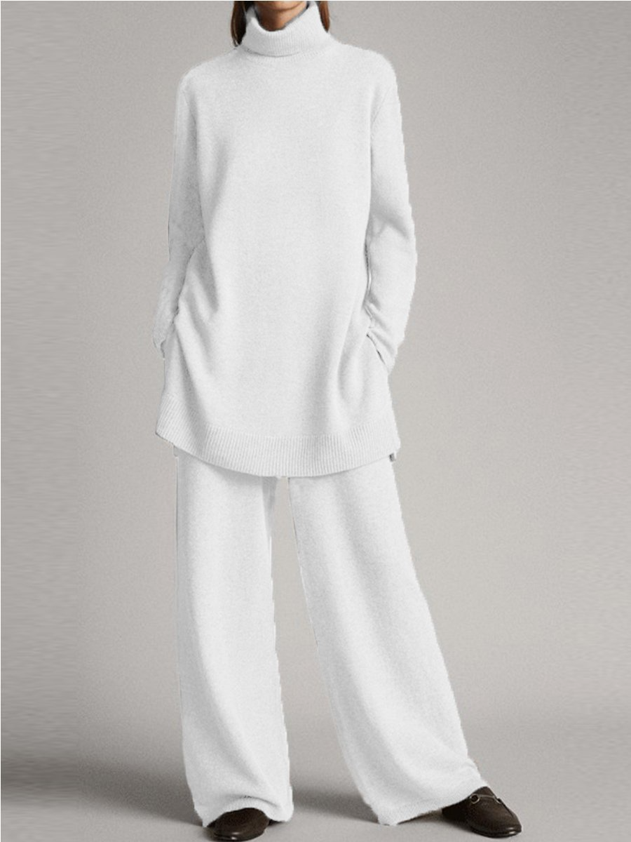 Isabella | Damen Rollkragenpullover- und Weitbein-Hosen-Set