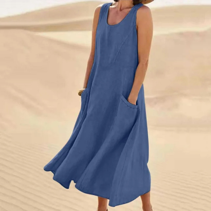 Leinenkleid für Damen, Sommer, lockere Passform