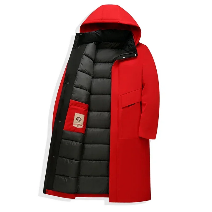 Alexander | Herren Langer Winter Steppmantel mit Kapuze