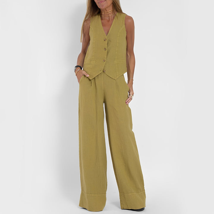 Joan - Bequemes ärmelloses Damen-Set mit weitem Bein