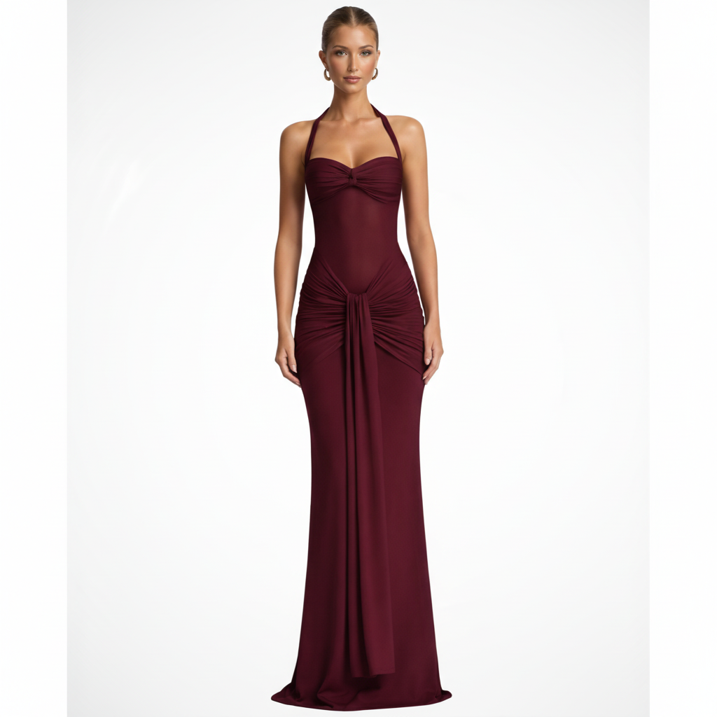 Celine Damen Neckholder Maxikleid mit Raffung – Hochzeitsgast