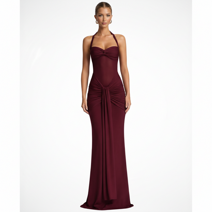 Celine Damen Neckholder Maxikleid mit Raffung – Hochzeitsgast