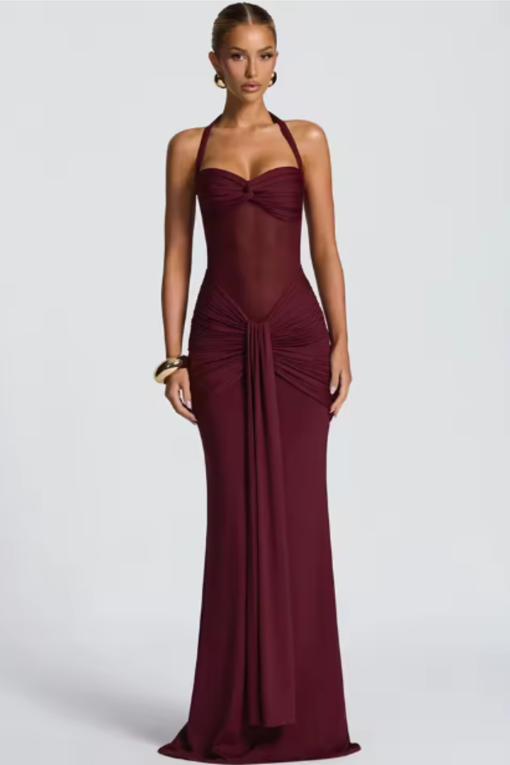 Celine Damen Neckholder Maxikleid mit Raffung – Hochzeitsgast