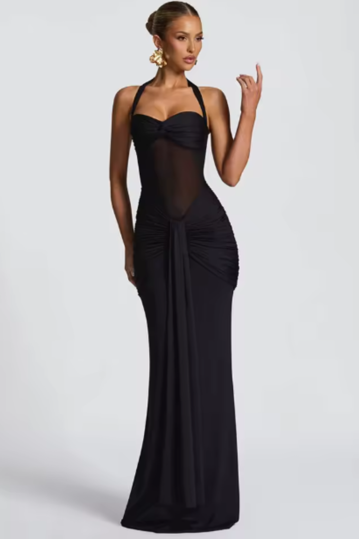 Celine Damen Neckholder Maxikleid mit Raffung – Hochzeitsgast