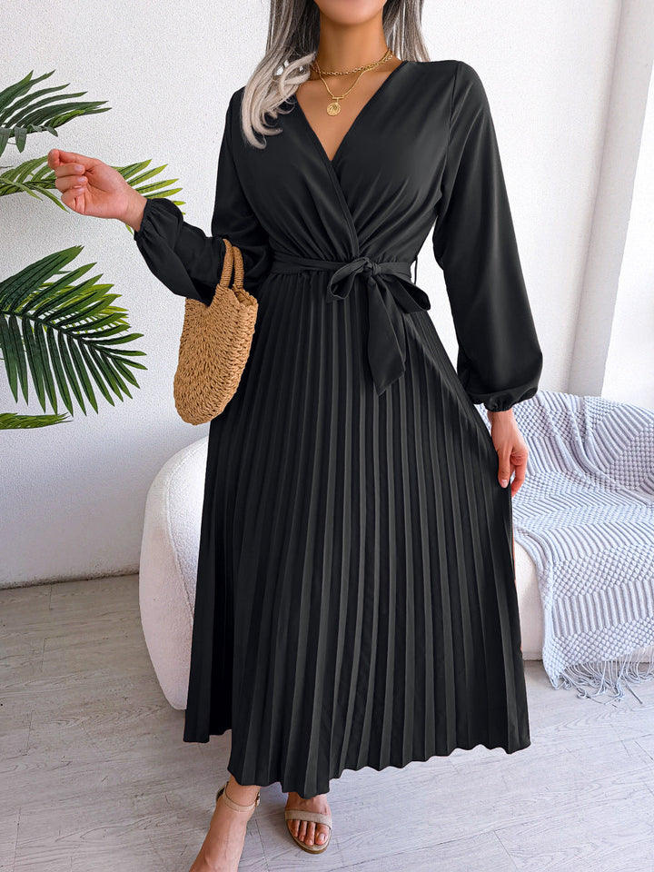 Alicia - Elegantes Maxikleid mit Plissee und Gürtel für Damen