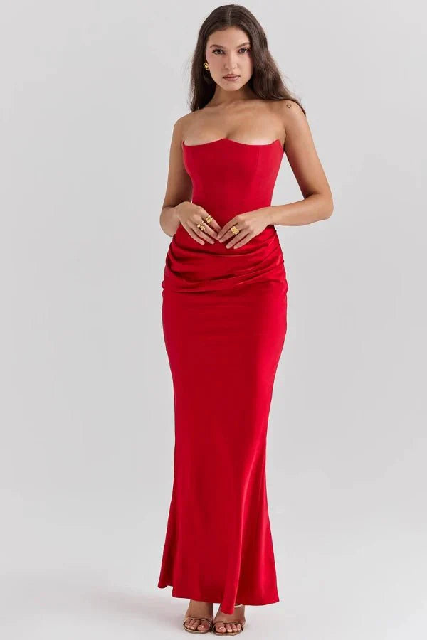 Sloane Dress – Trägerloses Korsett-Maxikleid aus Satin