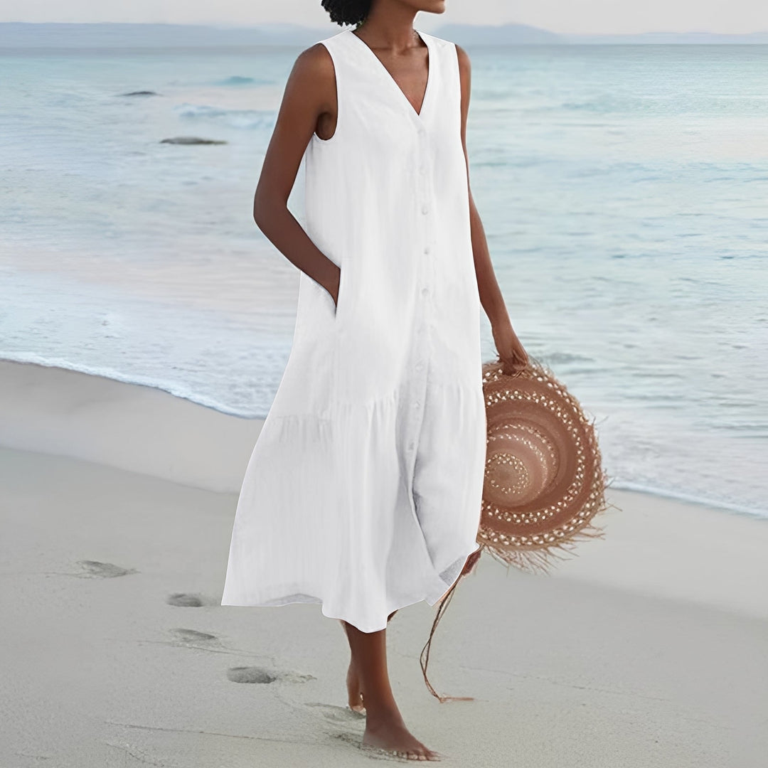 Katherine - Lässiges Langkleid mit V-Ausschnitt für Damen