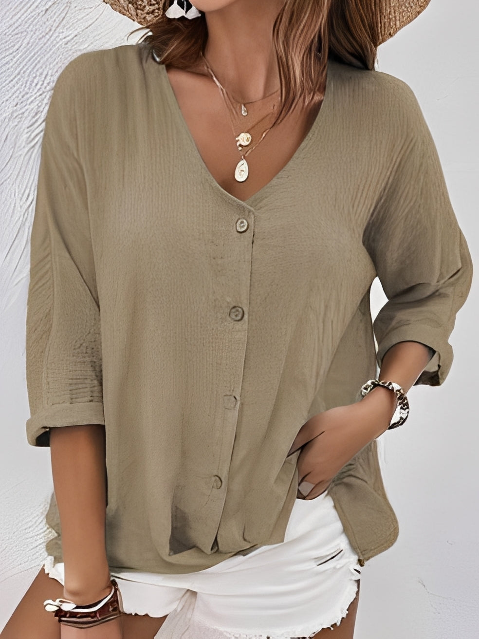 Belle - Bequemes Shirt mit V-Ausschnitt für Damen