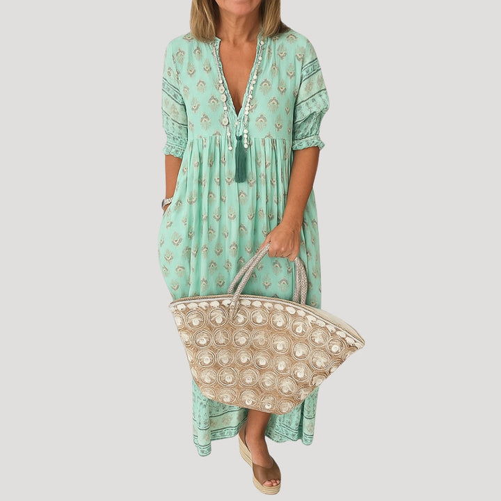 Boho-Midi-Kleid für Damen mit Taschen