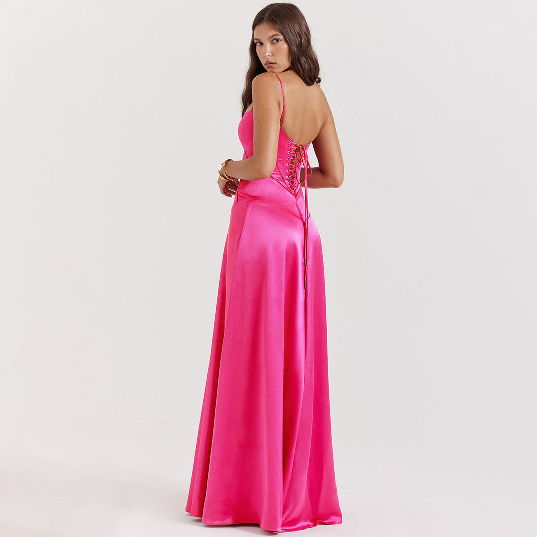 Ingrid – Elegant satin maxi dress with tie back for Women - Image 8